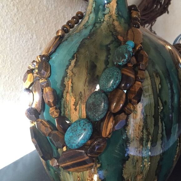 QVC Viktoria Hayman 925 Tiger Eye & Turquoise Necklace $675 - Picture 6 of 10
